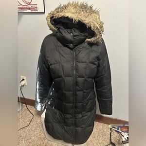 Eddie Bauer EB650 Down Filled Black Hooded Parka Womens Medium